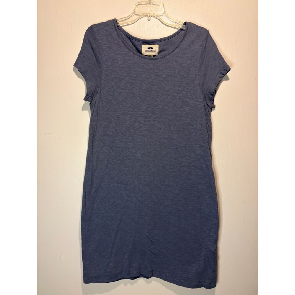 British Khaki Crew Neck Cap Sleeve T Shirt Dress Heather Blue Lined Size L